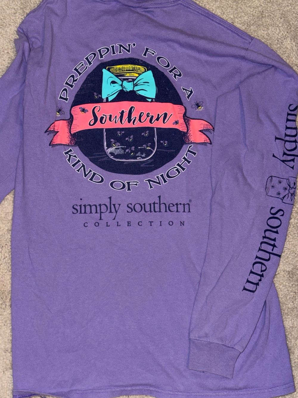 Simply Southern Lavender Graphic Tee with Coral Banner and Teal Bow